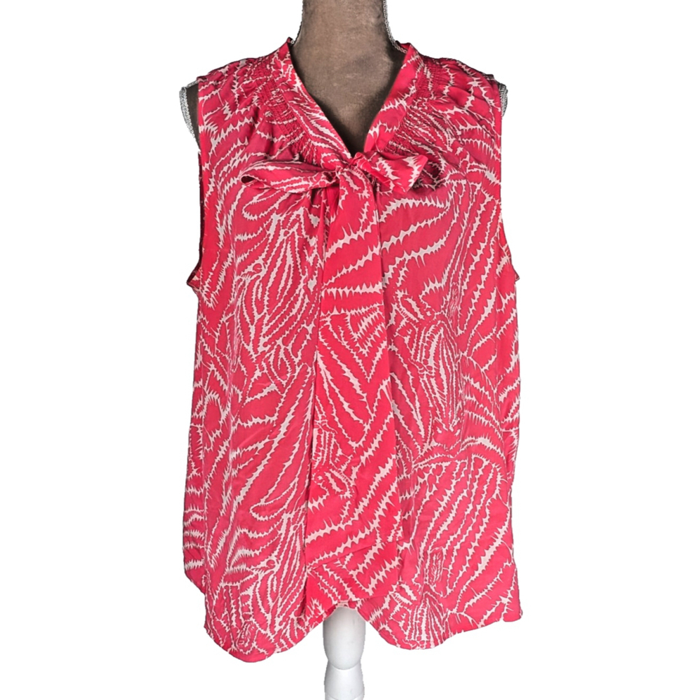 Lilly Pulitzer Dahlia 100% Silk Top Show Your Stripes Splash Pink XL Tropical
